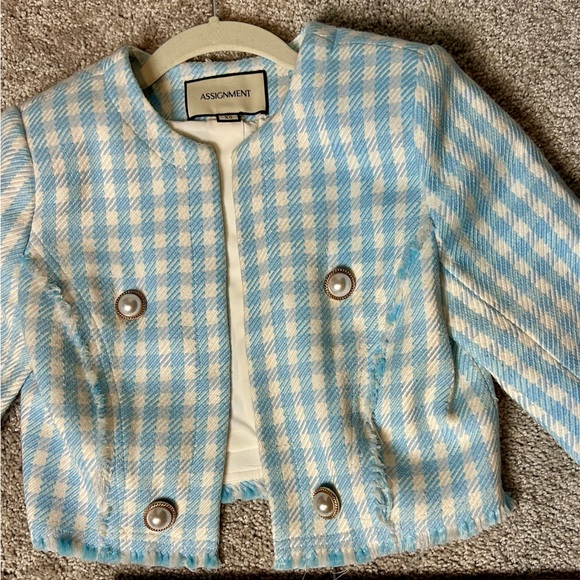 Assignment Revolve Chloe Blue Gingham Suit Set (Blazer and Pants) - Picture 4 of 6